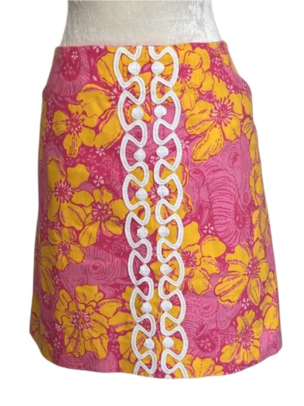 Lilly Pulitzer Pink Yellow Floral Embellished Mini Skirt Size 14 Resort Preppy